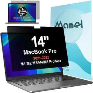 360 Privacy Screen for MacBook Pro 14 Inch (2021-2025, M1, M2, M3, M4, M5, Pro, Max), Anti Glare Blue Light Filter, Nano No Glue Anti Spy Black Protector for Mac Pro 14In Laptop Computer