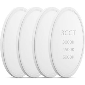 LED Flush Mount Ceiling Lights Dimmable 12Inch 3200LM 24Watt, 3000K 4500K 6000K, Low Profile Surface Mount Super Slim Light Fixtures, Thin Flat LED Panel Lights for Bedroom Bathroom Hallway, 4 Packs (White)