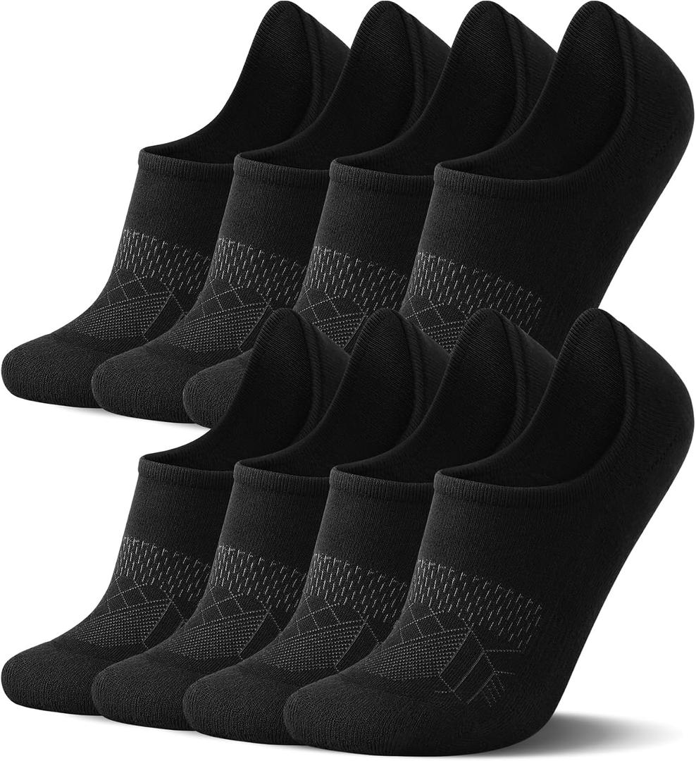 FITRELL No Show Socks Womens Cotton Cushioned Athletic Ankle Low Cut Invisible Non Slip Socks 5-8 Pairs (Black, L)
