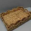 Havawish 2 Pcs Scalloped Edge Rattan Tray Scalloped Wicker Basket for Decoration Serving Tray with Handles Rattan Decorative Scallop Baskets for Table Decor, 2 Sizes