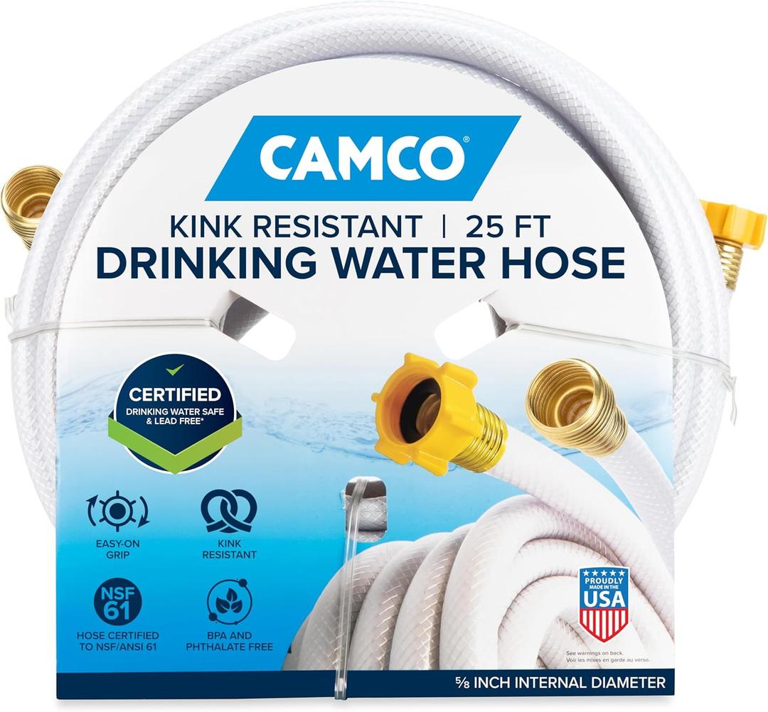 Camco TastePURE 25-Ft Water Hose - RV Drinking Water Hose Contains No Lead, No BPA & No Phthalate - Features Diamond-Hatch Reinforced PVC Design - 5/8 Inside Diameter, Made in the USA (22783)