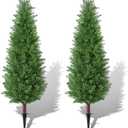 4FT Artificial Cedar Topiary Trees Realistic Fake Plants with Ground Spike