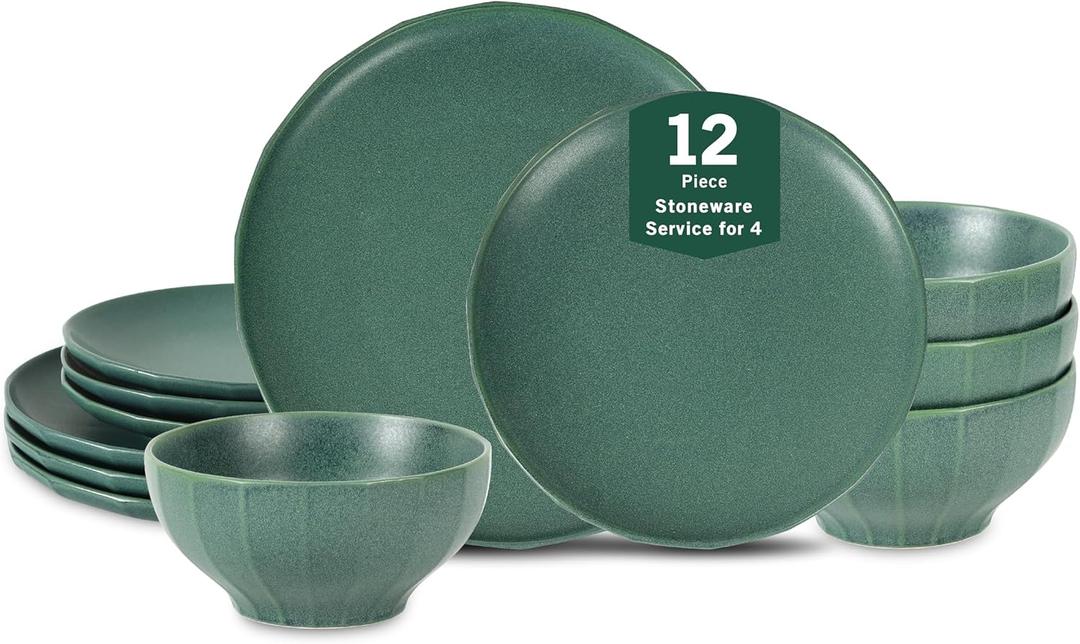 Stone Lain Rio 12-Piece Dinnerware Set Stoneware, Green, Green