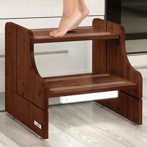NIFTAKE Kids Step Stool, 250lb Capacity - Sturdy, Safe and Durable, Toddler Step Stool for Toddlers, Bamboo Toddler Stool, Potty Training, Kitchen Wooden Stepping Stool with Auto Light (Dark Brown)