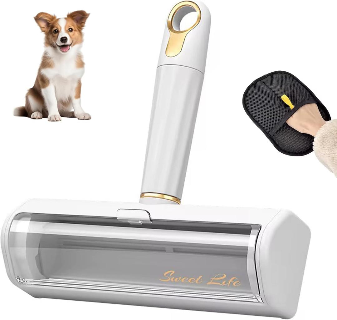 Pet Hair Remover & Reusable Lint Roller Cat & Dog Hair Remover for Furniture, Couch, Carpet, Bedding, Clothes & Car Portable Fur Remover Tool + Pet Hair Removal Glove Bundle
