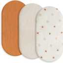 Gllquen Baby Muslin Bassinet Sheets 3 Pack, Breathable Elastic Cozy Fitted Cotton Bassinet Mattress Sheet for Baby Boy Girls, Fit for Hourglass Oval Rectangular Cradle Pad Sheets 33"x17" (Sunshine) (Yellow)