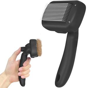 Dipoo Self Cleaning Shedding Brush - Skin Friendly Grooming Tool for Dogs, Cats, and Puppies, Deshedding and Hair Removal for Long and Short Haired Pets, Black