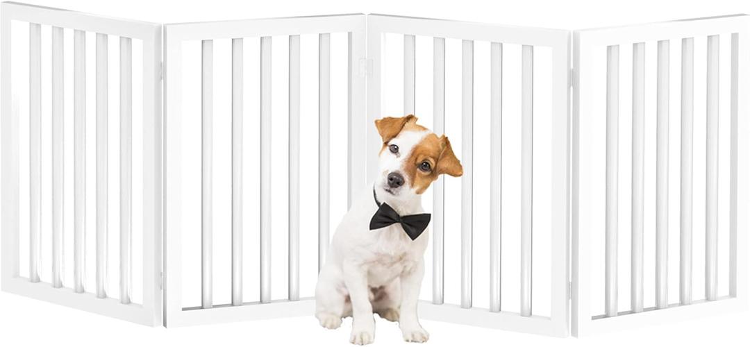 PETMAKER Pet Gate  Dog Gate for Doorways, Stairs or House  Freestanding, Folding, Accordion Style, MDF Wooden Indoor Dog Fence (4 Panel, White)