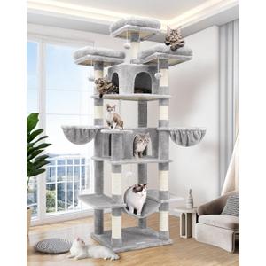 Globlazer Big Cat Tower for Indoor Cats, 80inch Cat Tower for Multiple Adult Cats XXL Cat Tree with Scratching Post, Hammock, 3 Perches, 2 Condos, 2 Hanging Basket, F80, Light Grey