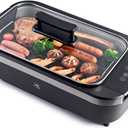 X&E Smokeless Indoor Grill, Enough for five people 1500 Watt Non-Stick Removable Electric Grill Rack and Grill Pan, Temperature Adjustable up to 450F, Fast Heat Up, Rapid Dishwasher Rinse