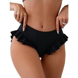 Women's Ruffle Bikini Bottoms High Waist Full Coverage Swim Briefs Bathing Suit Beachwear, Medium