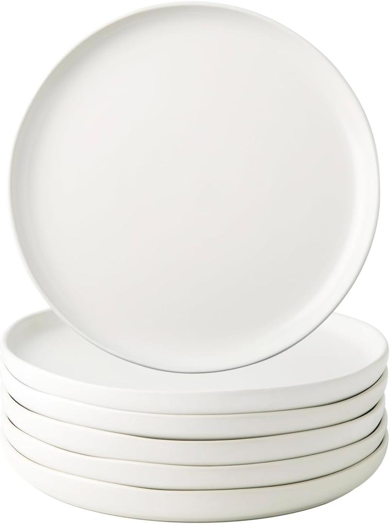AmorArc Ceramic Dinner Salad Plates Set of 6, Wavy Rim 8.5 Inch Dish Set, The Dessert,Salad, Appetizer, Small Dinner etc Plate,Microwave, Dishwasher Safe, Scratch Resistant - Matte White