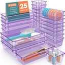 25 PCS Plastic Drawer Organizer Set, 4-Size Versatile Organizer Trays & storage Bins for Makeup, Jewelry, and Gadgets in Bathroom, Bedroom and Office,Clear Purple