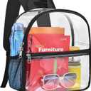 Paxiland Clear Backpack Stadium Approved 12126 with Reinforced and Wider Shoulder Straps, Small Clear Bag for Schools, Concerts, Work, Festivals and Sporting Events - Black