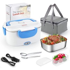 Electric Lunch Box Food Warmer 2 in 1, Portable Food Heater for Car and Home - Leak proof, Lunch Heating Microwave for Truckers with Removable Stainless Steel Container 1.5 L, 110V/12V
