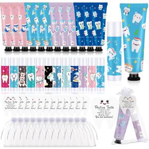 Loopeer 24 Sets Dental Hygiene Gifts Dental Assistant Graduation Gifts Hygienist Appreciation Gift Moisturizing Lip Balm Hand Cream Dentist Thank You Gift with Cards Organza Bags for Nurse Week