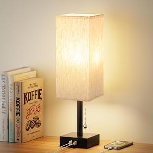 aooshine Pull Chain Small Table Lamp - 3 Color Temperature Bedside Lamp for Bedroom with USB Port, Minimalist Nightstand Lamp with Black Base, Desk Lamp for Kids Room Dorm, Bulb Included