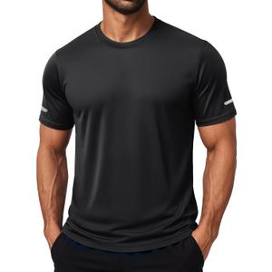 MAGCOMSEN Mens Workout Shirts Dry Fit Sun Protection Athletic Short Sleeve Shirt UPF 50+ Gym Running Swim Rash Guard Top (Black, XL)