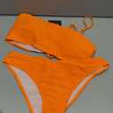 ZAFUL Women Strapless Textured Bandeau Bikini 2 Piece Swimwear Cheeky Solid Lace up Bathing Suits. Size L