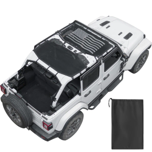 Jeep Wrangler JLU 4-Door (2018–2026) Mesh Sun Shade Top – Full Coverage, US Flag