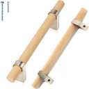 Wood and Silver Cabinet Handles Pull 10Pcs Adjustable Double Hole 3~5 in, Modern Metal Dresser Knobs, 4Inch Natural Wood Kitchen Drawer Handles Hardware (Center to Center)