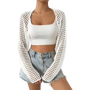 Women's Lightweight Crop Cardigan Crochet Knit Long Sleeve Bolero Shrug Sweater, Size XL