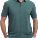 VEBOON Men's Short Sleeve Button Down Shirts Cotton Lightweight Stretch Moisture Wicking Dress Shirt with Pocket (XL)