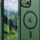 SUPFINE Magnetic for iPhone 15 Plus Case & iPhone 14 Plus Case(Compatible with MagSafe)(Military Grade Drop Protection) Slim Translucent Shockproof with Anti-Fingerprint Phone Case,Forest Green