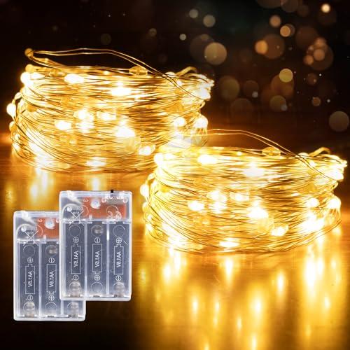 YPHSOL Fairy Lights Battery Operated String Lights 16.4ft 50LED Flashing and Constant Light Waterproof Silver Wire for Christmas DIY Party Wedding Decoration (Warm White, 2 Pack)