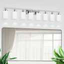 8-Light Bathroom Light Fixtures, 52inch Nickel Vanity Light with Milky White Glass Shade, Modern Bathroom Wall Lights Over Mirror, Farmhouse Wall Sconces Lighting for Bedroom Living Room