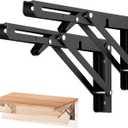 Ravinte 10 Inch Folding Shelf Brackets - Matte Black Collapsible Heavy Duty Brackets for Table Bench - Space Saving, 2 Pack
