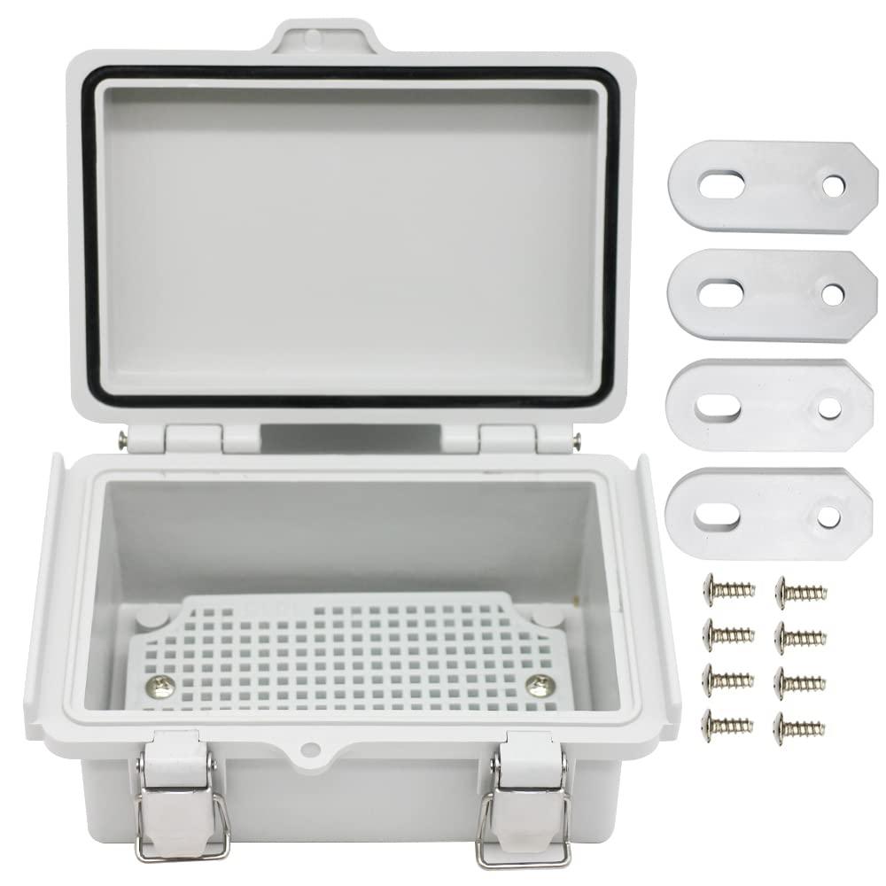 Mini Grey Watertight Junction Box Hinged Cover with Stainless Steel Latch Outdoor Weatherproof Custom PVC Plastic Enclosure Box for Project with Mounting Plate 5.93.92.8 inch(15010070mm)