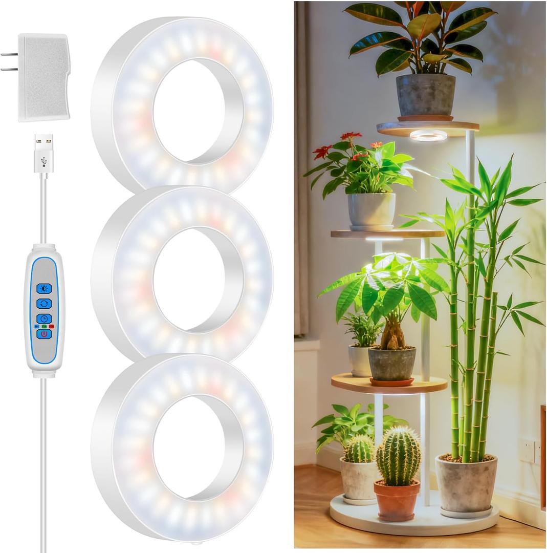 Kullsinss Ceiling Grow Light, 144 LEDs Full Spectrum Plant Lights for Indoor Growing with 6/12/16H Timer, 3 Spectrum Modes, 5 Brightness Levels, 3.5" Under Cabinet Grow Lamp for Small Plants (3-Head)