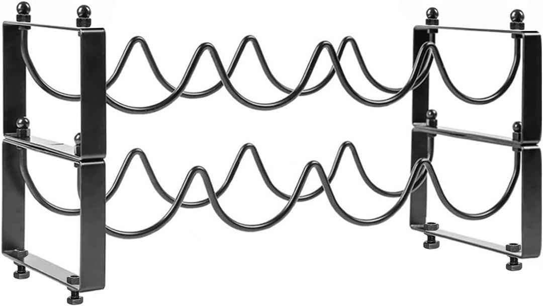 2 Tiered 8-Bottle Metal Wine Rack - Sturdy Wave Design with Reinforced Base | Stackable, Space-Saving Bar, Countertop, or Cabinet Storage (2)