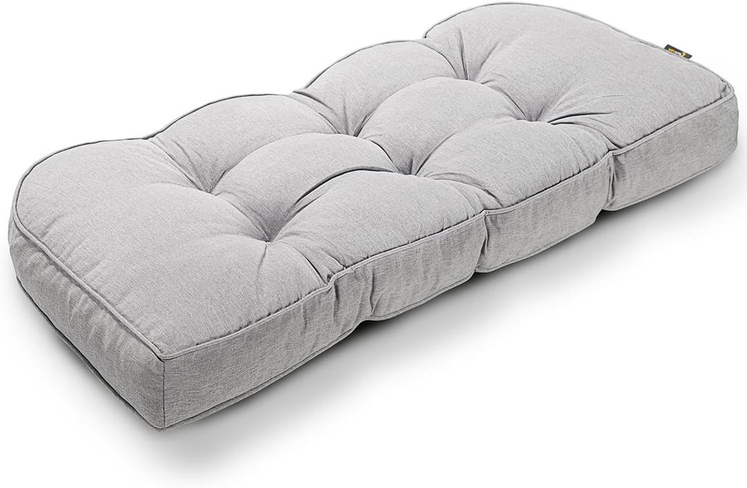 SUNROX Gel Memory Foam Bench Cushion with Piping, Heavy Duty Tufted Fadeshied Water Resistant Ultra Durable Thicken Reversible Indoor/Outdoor Bench Seat Pads 48x19x5 inch, Heather Grey