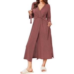 Ekouaer Women's Robe Long Waffle Knit Bathrobe Lightweight Soft Kimono Robes Loungewear XXL (Big Waffle-gray Purple)