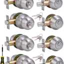 (4 Sets) All Keyed Same Entry Door Knob and Single Cylinder Deadbolt Combo Set, Satin Nickel Exterior Door Knobs with Lock and Keys for Entrance and Front Door (4 Pack, Keyed Deadbolt Lockset-Keyed Alike)