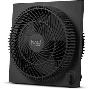 BLACK+DECKER 9-Inch Frameless Box Fan, Freestanding Desk Fan with 3-Speed Settings, Portable Fan for Home Office or Garage, BFB09B, Black