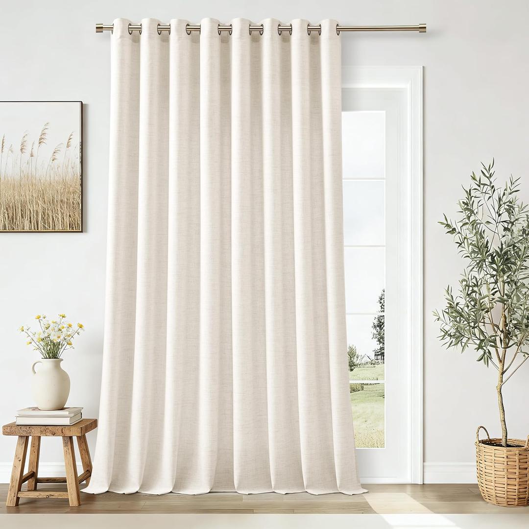 Linen Curtains 100 Inch Wide 96 Inch Length Natural Room Divider Semi Sheer Patio Sliding Door Curtains Large Window Curtains Grommet Privacy 100x96 Curtains for Bedroom 1 Panel