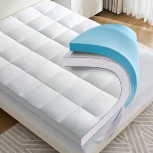 4 Inch Dual Layer Mattress Topper Queen Size, 2 Inch Cooling Gel Memory Foam and 2 Inch Down Alternative Pillow Top Pad for Back Pain, with 8-21 Inch Deep Pocket