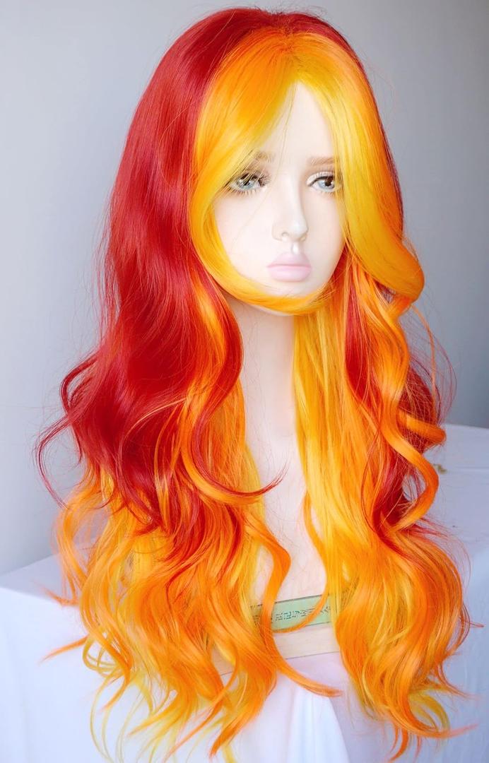 Orange yellow wigs for women orange ombre fire wig costume Wig and flow curl synthetic wigs Halloween costume wig for women