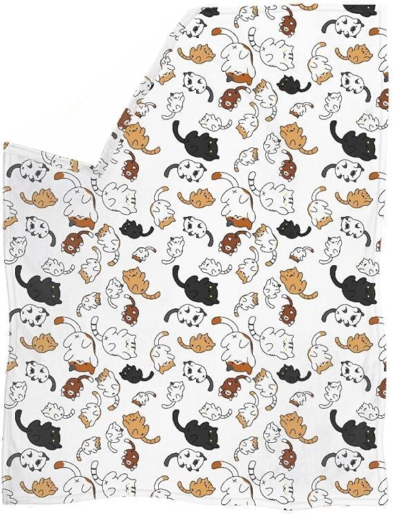 Cute Cats Kitty Kids Blanket Cartoon Animals Bedding for Girls Warm White Coral Fleece Throw Blanket for Bed and Sofa Vacuum Packaging