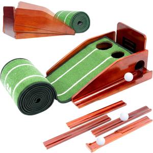 Golf Putting Green Indoor - Practice Uphill Putts, 3-Level Adjustable Incline, Auto Ball Return and Foldable Solid Wood Base, Golf Training Aid for Home, Office, Backyard - Golf Putting Mat