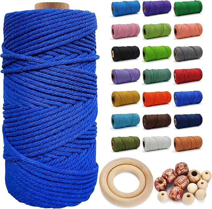 Macrame Cotton Cord 6mm x 109 Yards - Natural Handmade Colorful Macrame Rope - 4 Strand Twisted Cotton Rope for Wall Hanging Tapestry Plant Hangers Gift Wrapping DIY Craft (Sapphire Blue)