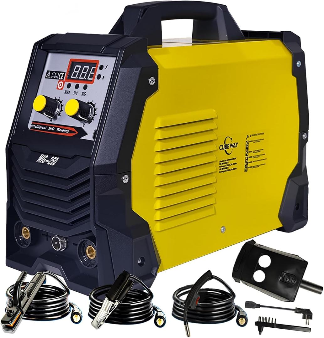 250A Gasless Flux Core MIG Welder 110V MIG Welder Flux MIG/Lift TIG/Stick 3 in 1 Welding Machine IGBT DC Inverter with Digital Display & Synergic Control