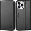 SHIELDON Case for iPhone 14 Pro Max 5G 6.7", Genuine Leather Wallet Flip Cover RFID Blocking Card Slots Magnetic Closure Case Compatible with iPhone 14 Pro Max 2022 - Black