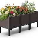 Raised Garden Beds Outdoor, Polypropylene Elevated Planter Boxes Outdoor for Vegetables, Flowers, Herbs, Garden Box with Drain Outlet, Heat and Frost Resistance Planters, 300lb Capacity (46X15X20in)