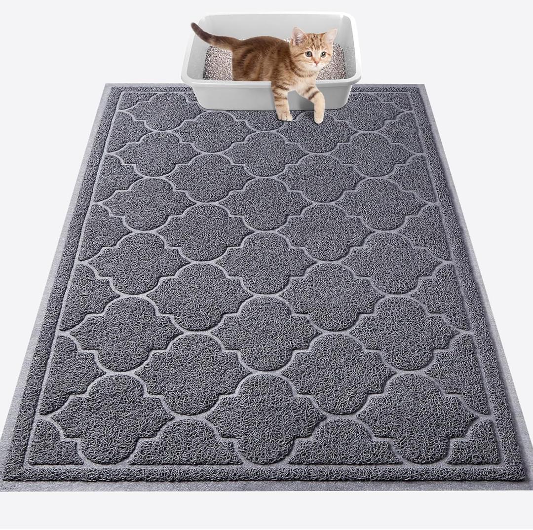 LuxStep Cat Litter Mat Litter Trapping Mat, 23x35 Inch Waterproof and Non-Slip Mat for Clean Floors, Large Litter Pad for Indoor Cat Supplies and Essentials, Grey