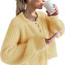 Wyeysyt Womens Cardigan Sweater Button Down Long Sleeve Chunky Soft Knit Sweater Fall Open Front Loose Casual Cardigan Coat (Yellow, S)