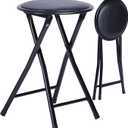 Folding Stool, Backless 18-Inch Stool Chair Collapsible Padded Round Portable for Indoor/Outdoor, Metal Frame, PVC Cushion, No Assembly Required, Set of 1, Black
